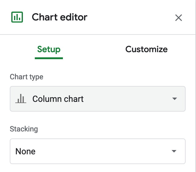 Change the default to Column chart, with Stacking none.