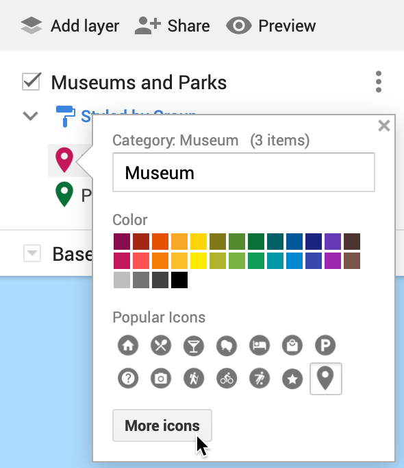 Select point marker colors and icons.