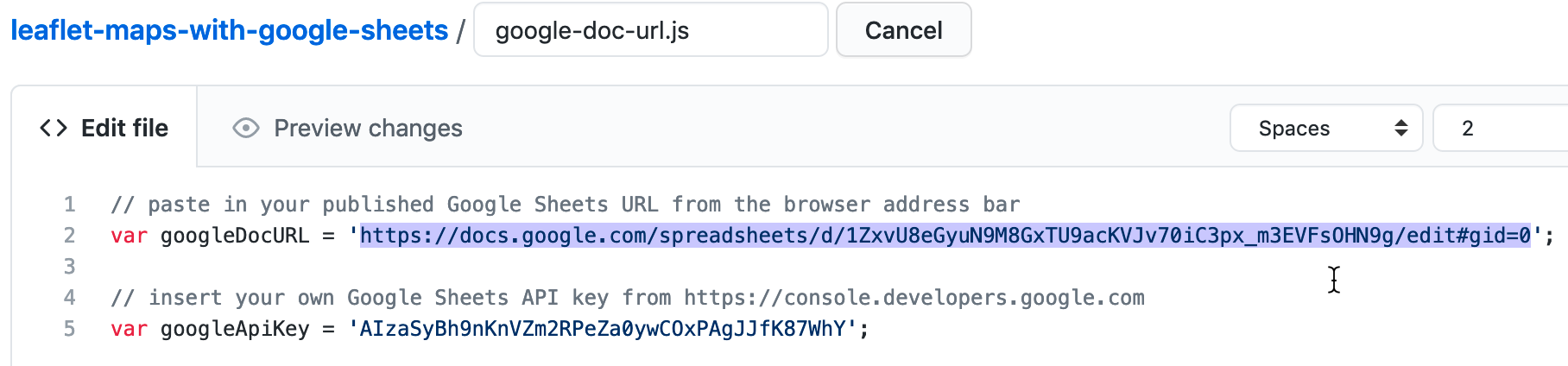 Paste in your Google Sheet URL to replace our URL.