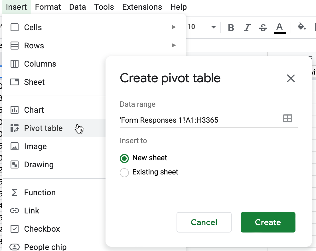 Go to Insert - Pivot Table, and create in a new sheet.