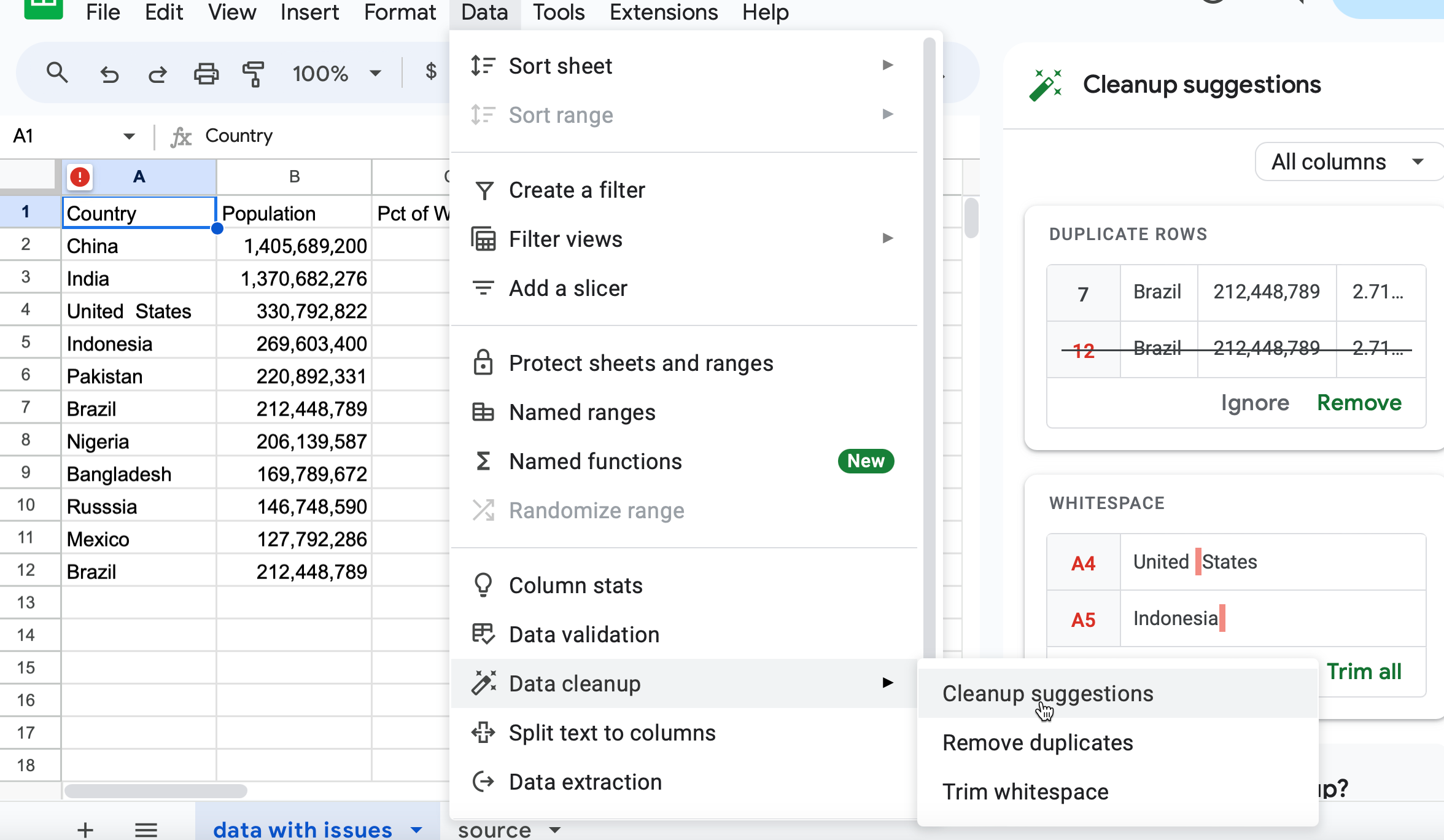 Go to Data Cleanup to review potential errors.