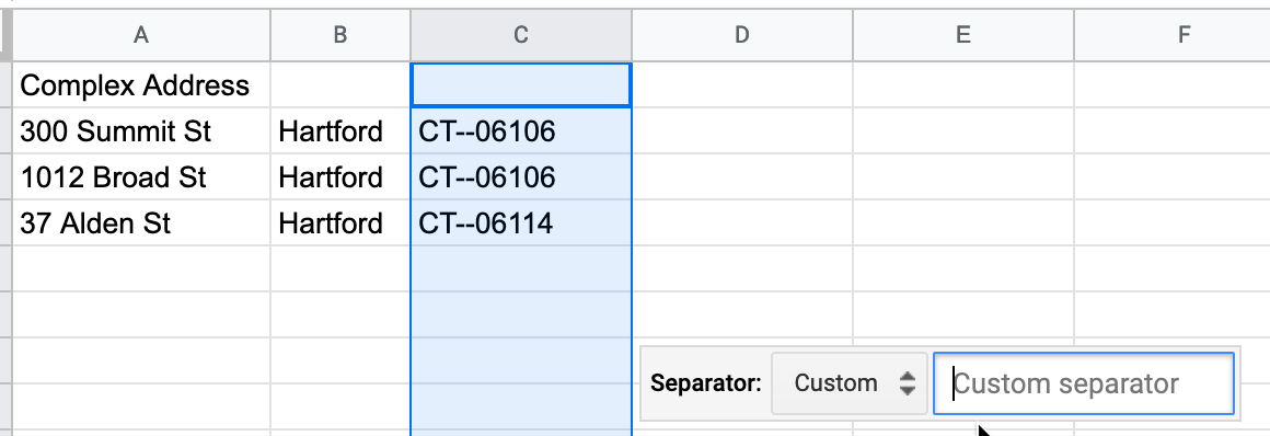 To split the last column, select a Custom separator and manually type in two dashes.