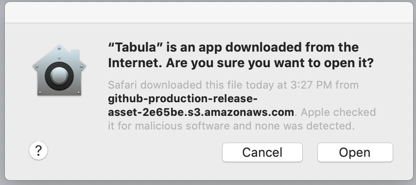 Mac users may need to confirm that they wish to open Tabula the first time.