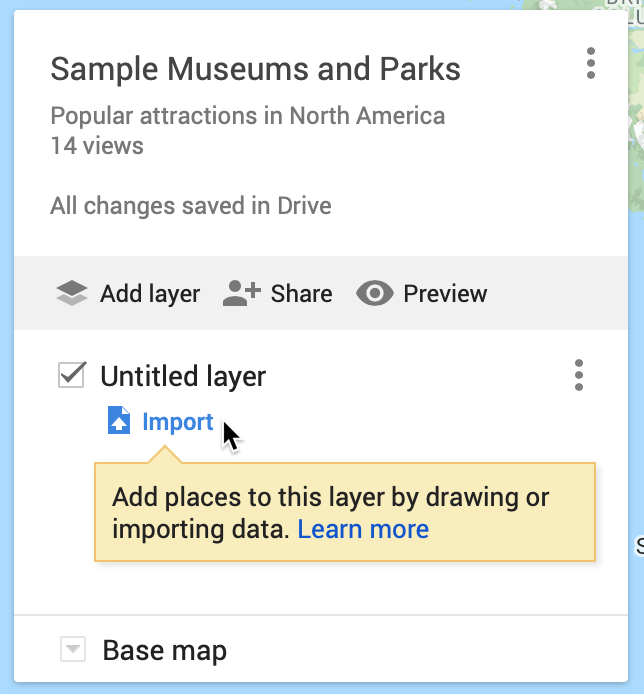 Click the Import button to add a data layer to your map.