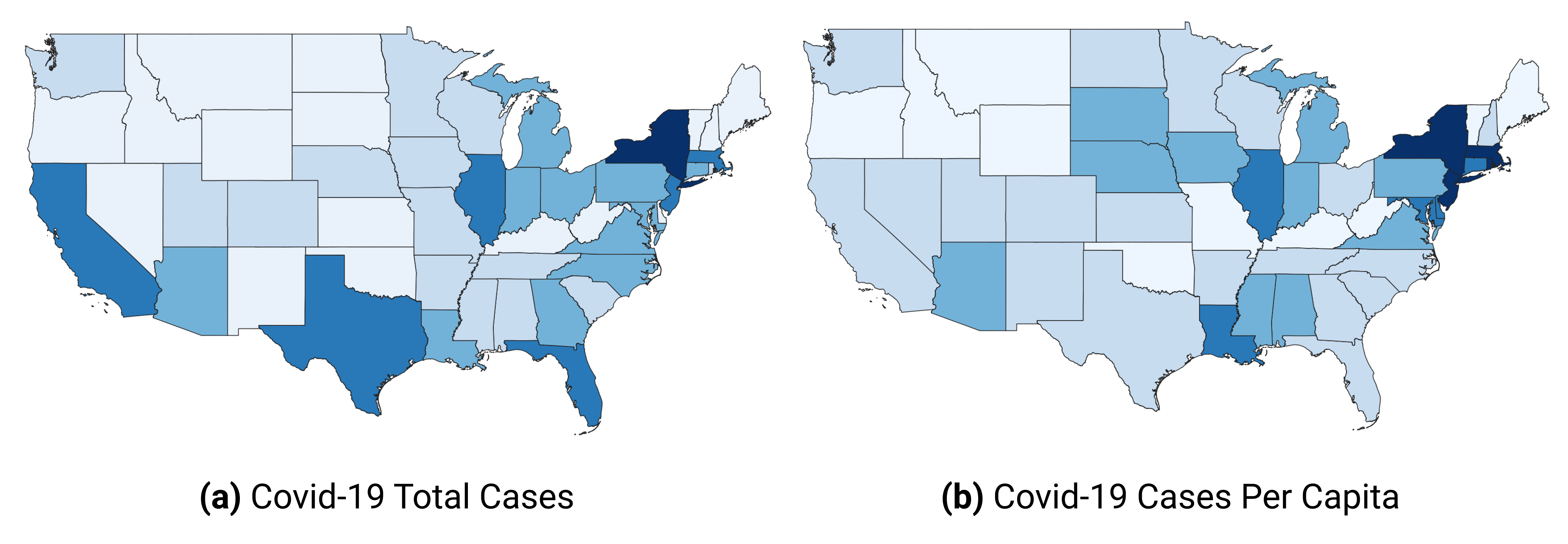 Choropleth maps work best with normalized values.
