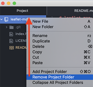 To clean up your Atom Editor workspace, right-click to Remove Project Folder.