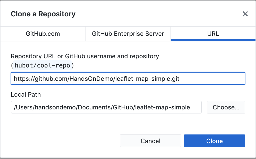 Select the Local Path where your repo will be stored on your computer, then click Clone.