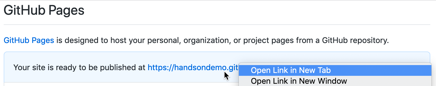 In Settings for GitHub Pages, right-click your published map link to open in a new tab.