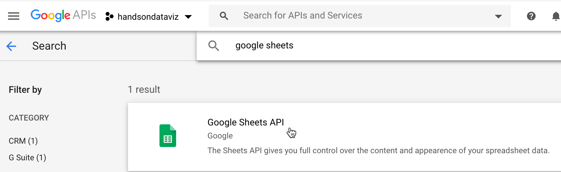 Search for Google Sheets and select this result.