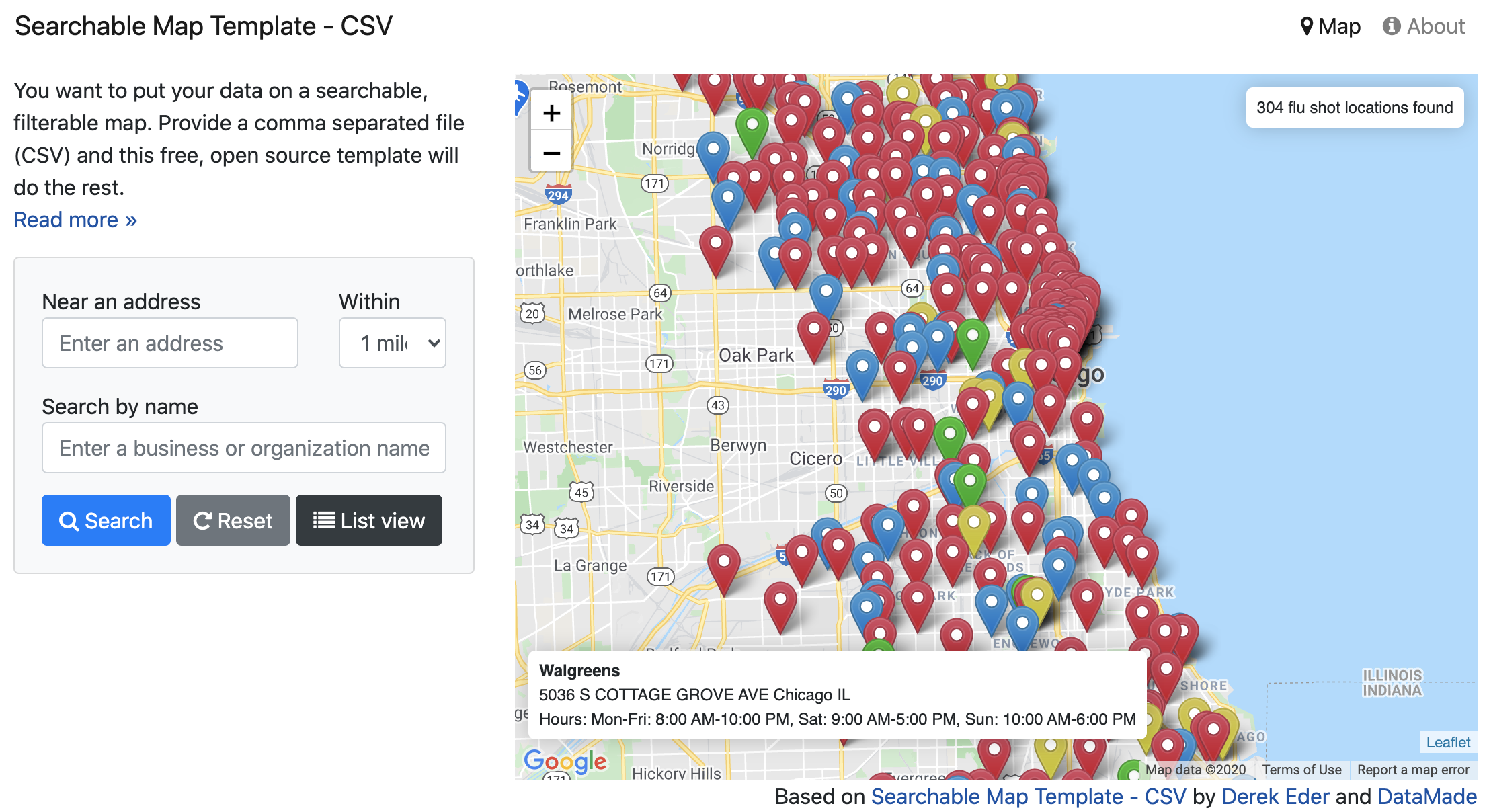 Explore the interactive Searchable Map template.