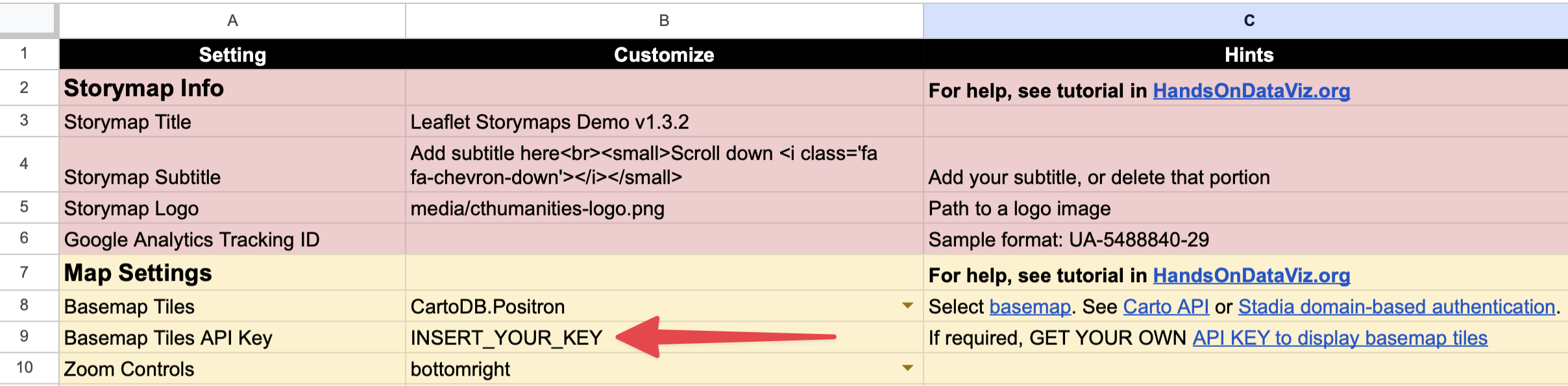 Paste your free CARTO basemap API key into your linked Google Sheet.
