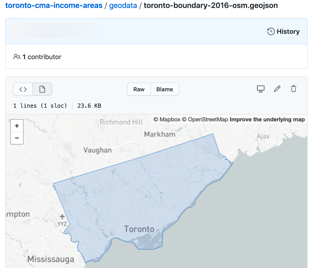 GitHub repositories automatically show a map preview for GeoJSON files.