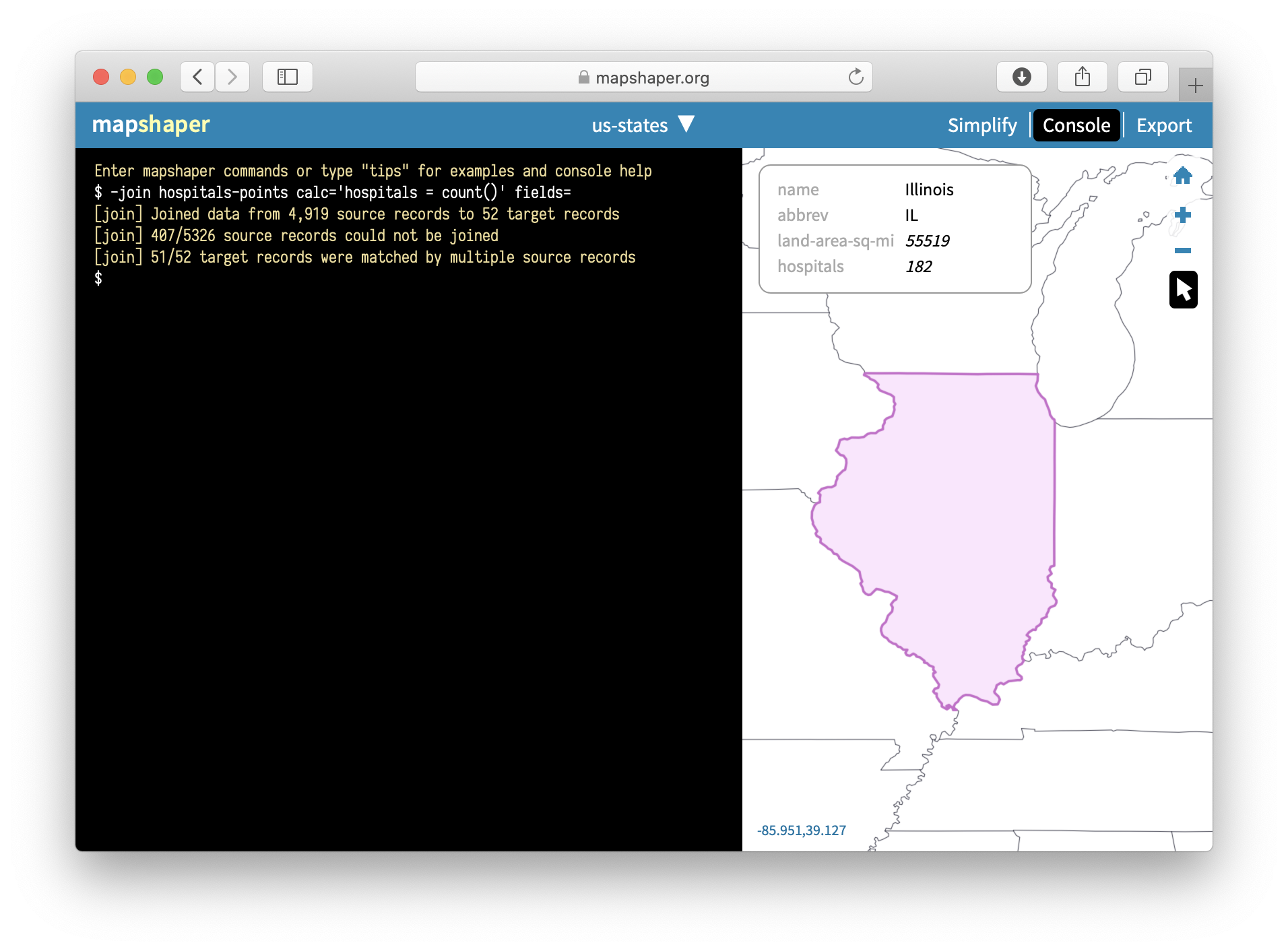 Mapshaper’s -join command can count points in polygons.