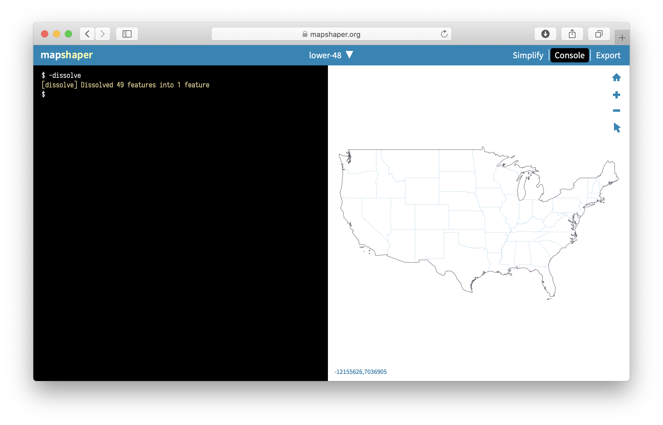 Mapshaper lets you dissolve boundaries to create an outline shape.