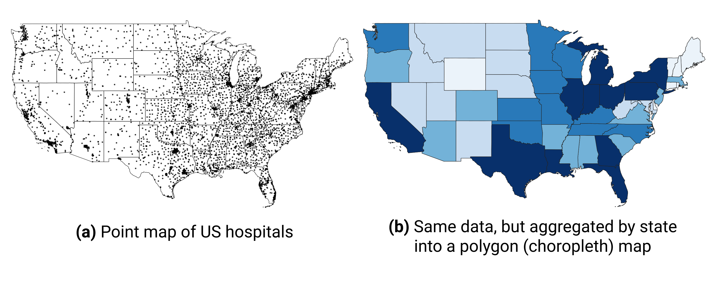 You can count addresses by state (or other area) to produce polygon, or choropleth, maps instead of point maps.