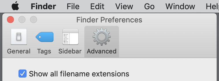 On a Mac, go to Finder - Preferences - Advanced and check the box to Show all filename extensions.